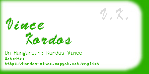 vince kordos business card